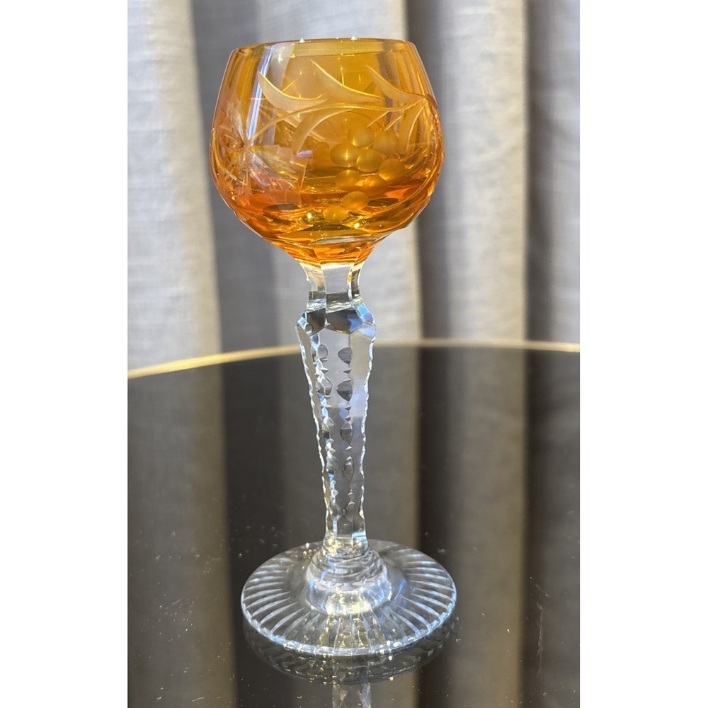 Nachtmann Traube Amber Gold Cut to Clear Crystal Sherry Cordial 5.5" Germany